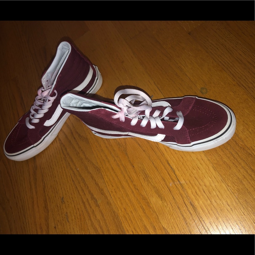 Maroon high top vans